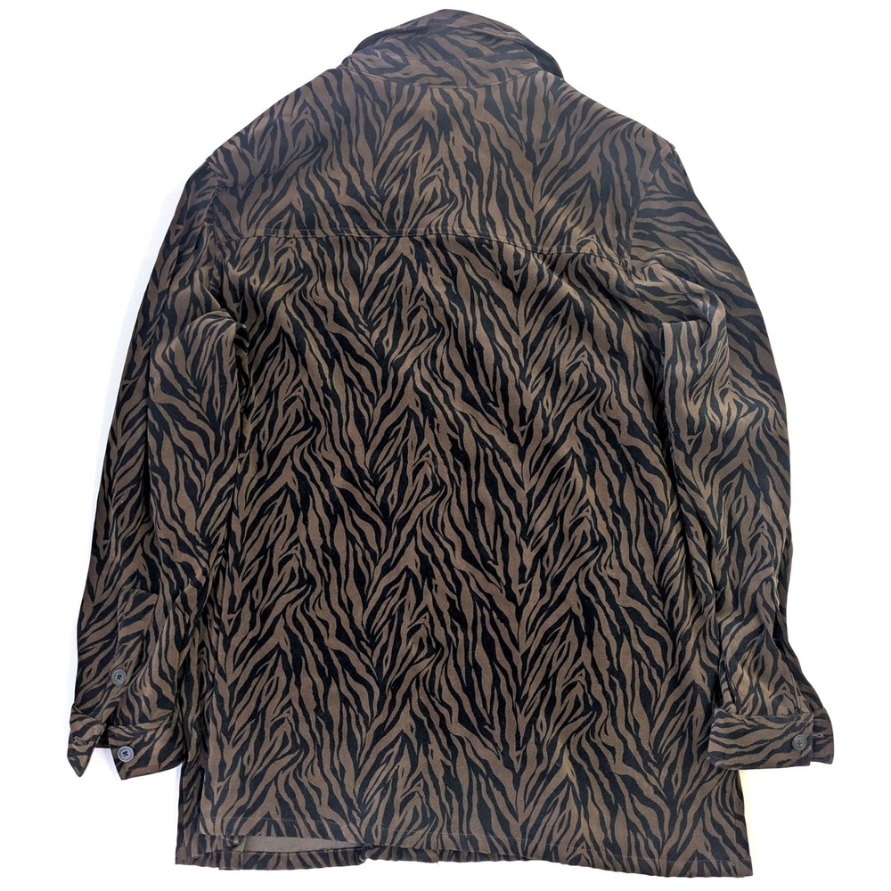 Denim & Co Womens 1X Brown Black Tiger Animal Print Button Front Shirt Blouse - Picture 3 of 4